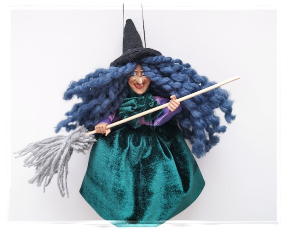 キッチン魔女人形、魔女の置物、灰色の魔女人形、ハロウィーンの魔女