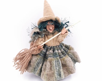 Forest Witch FIgurine, Little TRee Spirit Witch, Kitchen Witch Doll, Alchemist Witch Poverful Protection Talisman, Halloween Doll Decor Gift