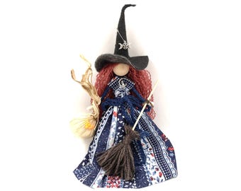 Kitchen Witch Doll with Garlic Home Protection Charm, Kindness Fairy Figurine for Christmas, Scandinavian good luck Witch, New House Gift