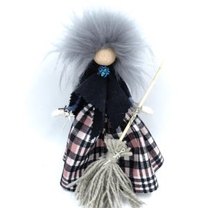 Good Luck Kitchen Witch Doll Fuzzy, Magic Fairy Figurine, Cute House Decor Doll OOAK Handmade Felt Fay, Halloween Hedge Witch, New Home Gift