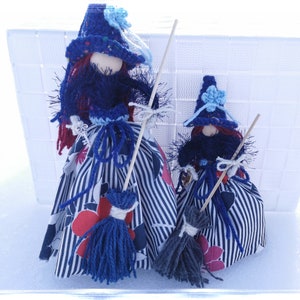 Kitchen WITCH Doll, Flower Fairy Garden Miniature, Wooden Witch Figurine, Cotton home decor,  woolen Wicked Good luck Witch Doll Broom Gift