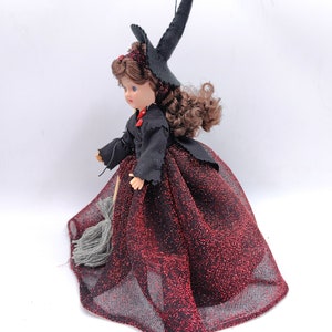 Vintage Kitchen Witch Doll Red Black Dress With Broom to Stand Hang, Good Luck Fairy Figurine ...