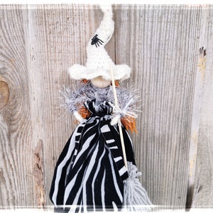 Witch on broom Figurine Fairy Witch Doll Good luck kitchen witch Wooden Hanging ornament Halloween Witch Doll Christmas Gift Spirit Doll