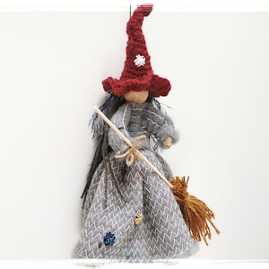 Kitchen WITCH Doll, Felt Wooden Witch Figurine, Crone witch spider, Spirit Doll, Good luck doll, Witch Doll, Witch on Broom, Wicked Witch image 5