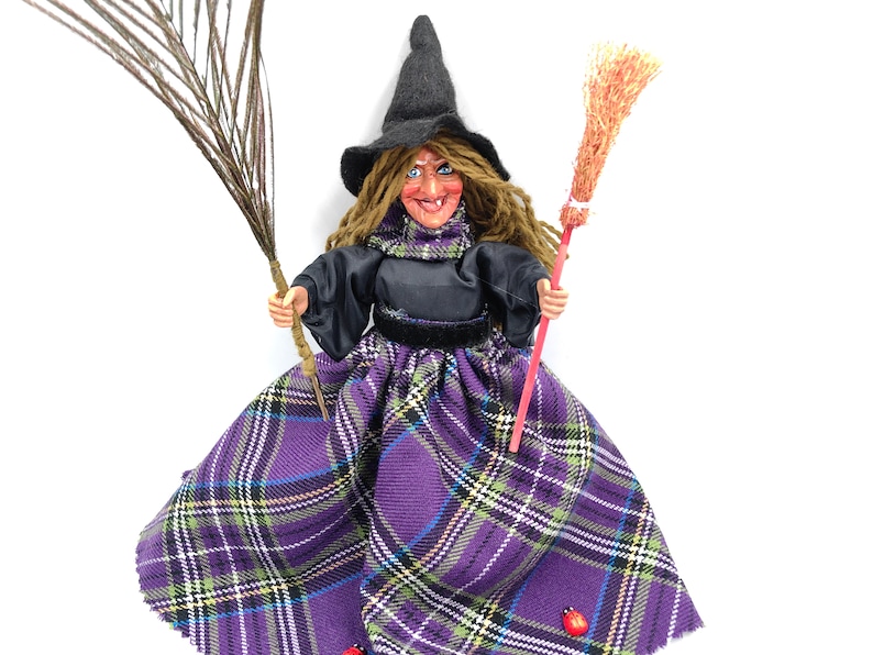 Good luck KITCHEN WITCH DOLL, Witch with broom, Fairy Figurine, Kitchen Hag, Horror Decor, Flying Witch, Hanging Witch, Magic Witch, Gift image 7