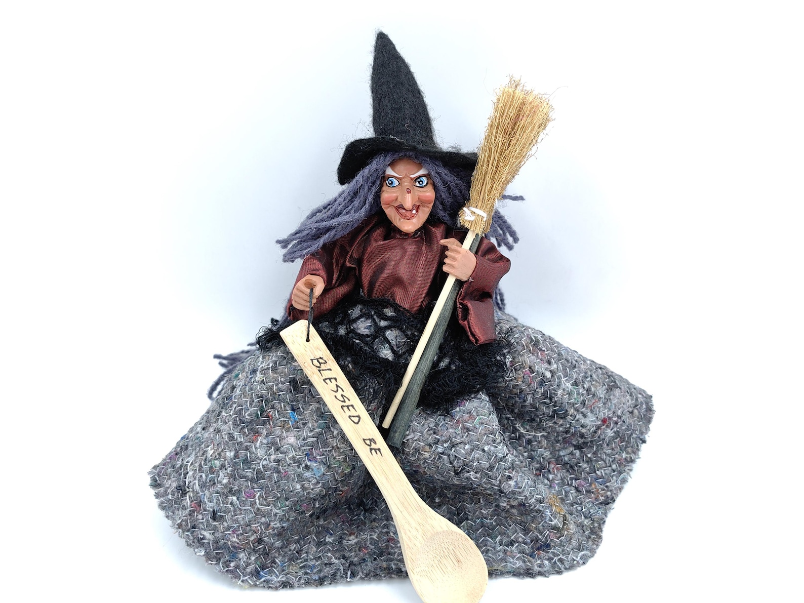Good luck KITCHEN WITCH DOLL, Witch with broom, Fairy Figurine, Kitchen Hag, Horror Decor, Flying Witch, Hanging Witch, Magic Witch, Gift