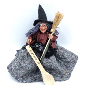 Good luck KITCHEN WITCH DOLL, Witch with broom, Fairy Figurine, Kitchen Hag, Horror Decor, Flying Witch, Hanging Witch, Magic Witch, Gift