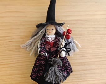 Porcelain Kitchen Witch Doll, Good Luck Talisman, Fairy Figurine, Halloween Decor, Christmas Gift