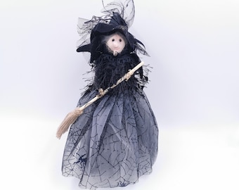 キッチン魔女人形 手作りの生垣魔女 ほうき付き妖精魔女の置物