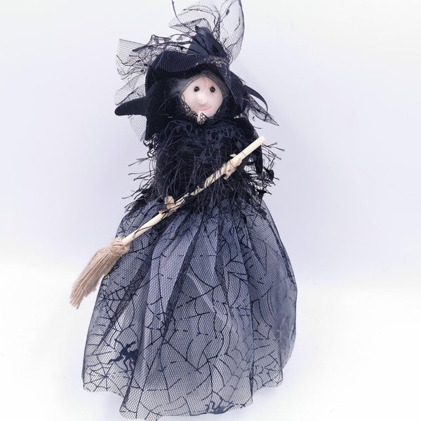 Kitchen Witch Doll Handmade hedge witch Fairy witch figurine with broom Norwegian witch New Home Spirit gift Halloween ornament Decoration