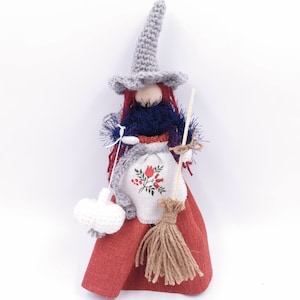 Küchen Hexe mit Knoblauch auf Besen, Fee Figur, Viel Glück Küchenhexe, Hexe Ornament hängen, Halloween Hexe, Chritsmas Geschenk Home Spiri