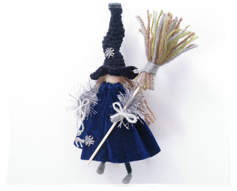 Good Luck Kitchen Witch Doll Miniature, Fairy Witch Figurine With Cat