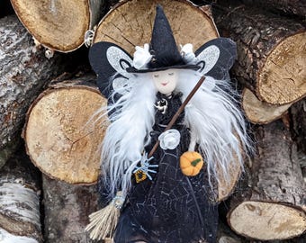Angel Fairy Ornament, Black Halloween Decor, Good Luck House Spirit, Kitchen Witch Doll Gift