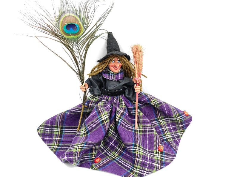 Good luck KITCHEN WITCH DOLL, Witch with broom, Fairy Figurine, Kitchen Hag, Horror Decor, Flying Witch, Hanging Witch, Magic Witch, Gift image 1