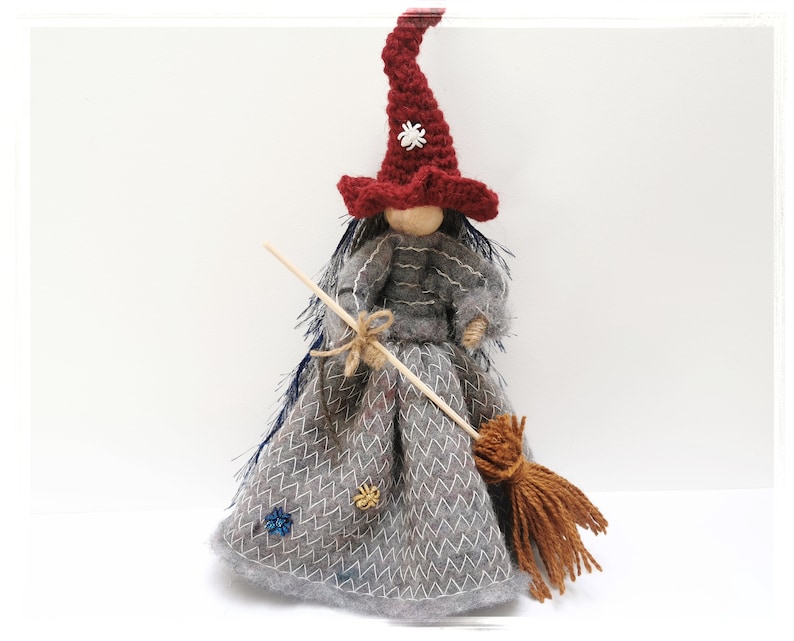 Kitchen WITCH Doll, Felt Wooden Witch Figurine, Crone witch spider, Spirit Doll, Good luck doll, Witch Doll, Witch on Broom, Wicked Witch image 9