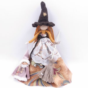 Kitchen Witch Doll with Good Luck Pocket Poppet Figurine Earth Element Doll Brown Forest Hedge Witch Home Decor Gift Ornament Handmade Hag