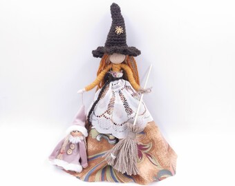 Kitchen Witch Doll – Earth Element Poppet Figurine – Brown Forest Hedge Witch – Good Luck Home Spirit Ornament