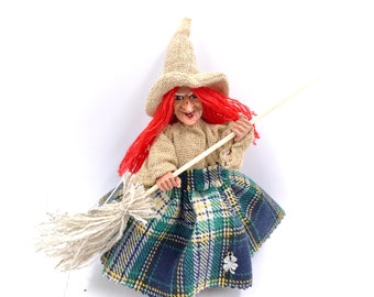 Küchenhexe-Puppe, Waldfee, deutsche Hexenfigur, Heckenhexe, Zauberer LaBefana Crone, Geschenk für ein neues Haus, rothaarige gruselige Hexenpuppe