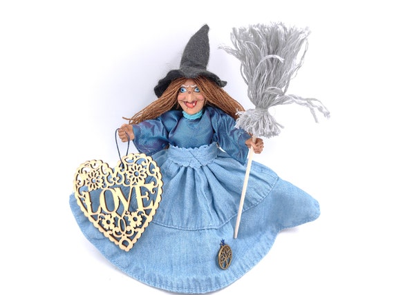 Hanging Witch on Broom, Halloween Witch Ornament, Kitchen Witch Doll, Witch  Figurine, Blue Witch Love Symbol Gift Decor, Flying Hag on Besom - Etsy