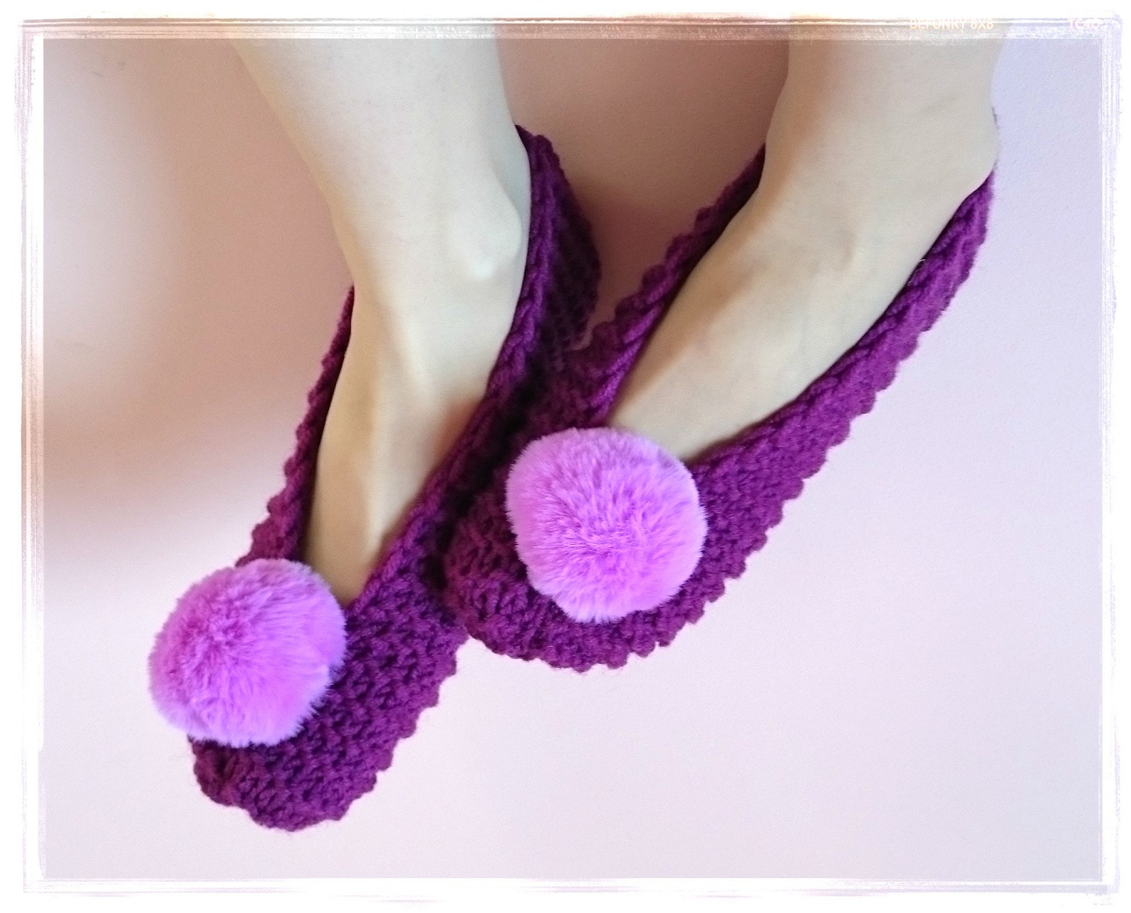 slippers, women leg warmers, pom pom slippers, alpaca wool socks, room shoes, knitted slippers, purple ballets, furry slipper so