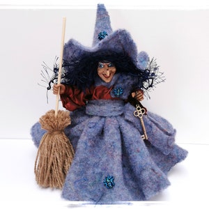 Witch Arabella, Felt Kitchen Witch, Kitchen Witch Doll, Blue Good Luck Witch, Magic Witch Doll, Collectible Doll, Fairy Figurine, Witch Doll