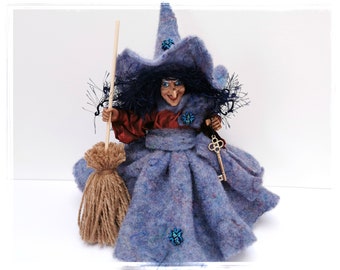 Witch Arabella, Felt Kitchen Witch, Kitchen Witch Doll, Blue Good Luck Witch, Magic Witch Doll, Collectible Doll, Fairy Figurine, Witch Doll