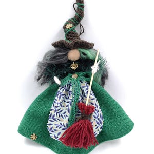 Fairy Witch Figurine Green handmade Good Luck Doll for Home Decor: Forest Witch Doll, New Home Gift Christmas Ornament Hanging Hedge Witch