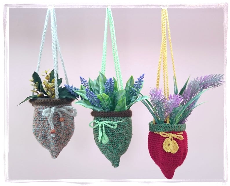 Home Decor Hanging Basket Holder Acorn Plant Holder Easter GIft Acorn Hanger Plant Pot Holder Hanging Planter Knitted Plant Hanger