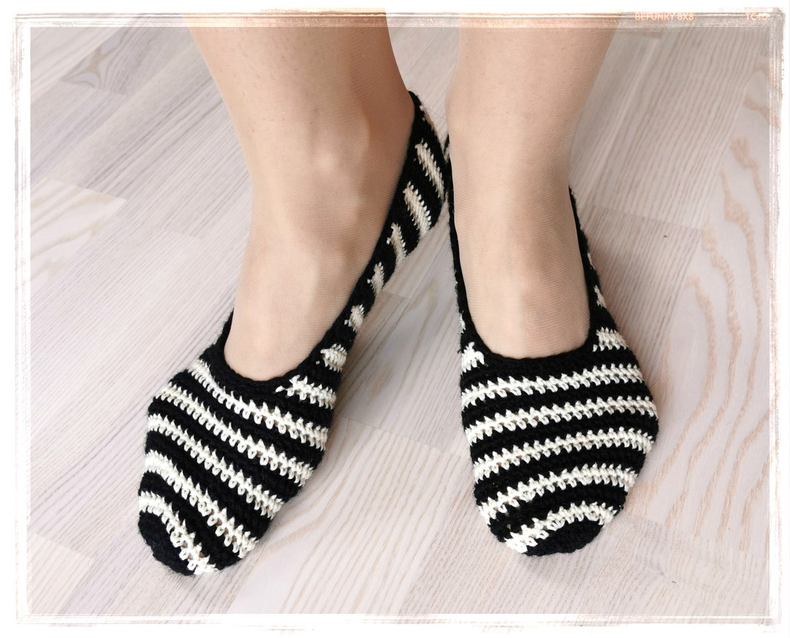 black and white striped slippers