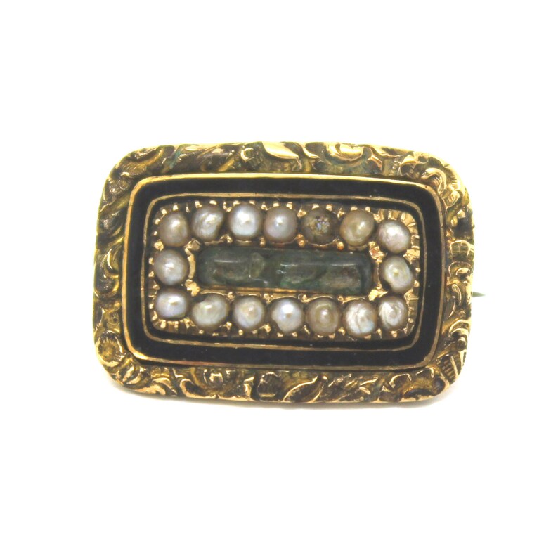 MEMENTO MORI MOURNING Brooch Gold Pearl Victorian Mourning Brooch