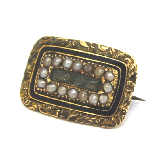 MEMENTO MORI MOURNING Brooch Gold Pearl Victorian Mourning Brooch