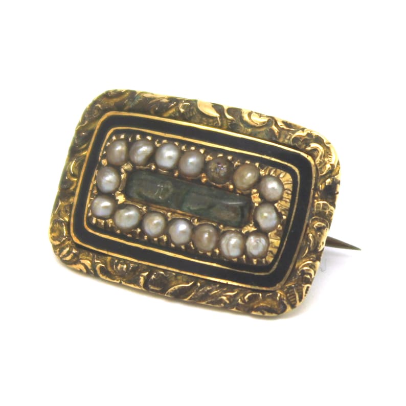 MEMENTO MORI MOURNING Brooch Gold Pearl Victorian Mourning Brooch