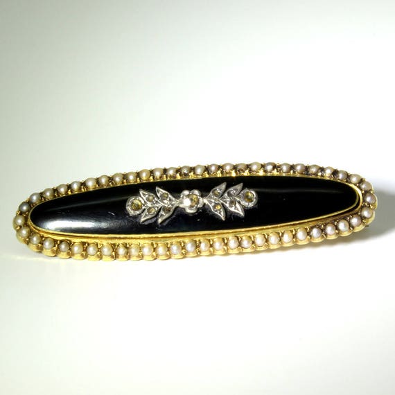 MEMENTO MORI MOURNING Brooch Gold Pearl Victorian Mourning Brooch