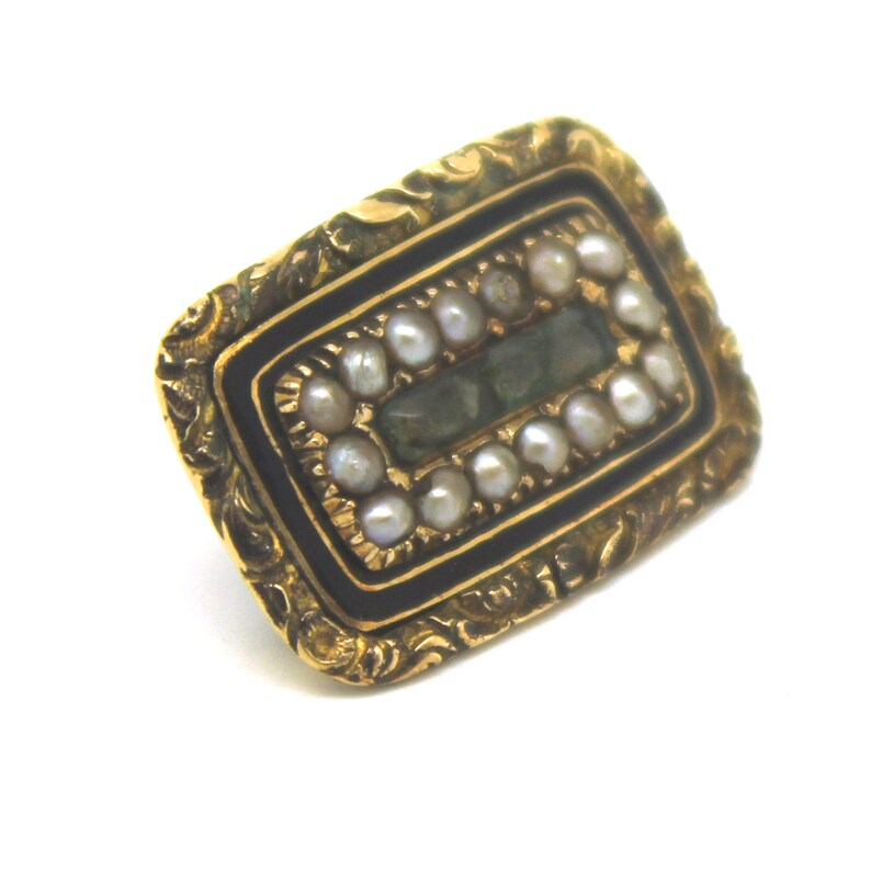 MEMENTO MORI MOURNING Brooch Gold Pearl Victorian Mourning Brooch