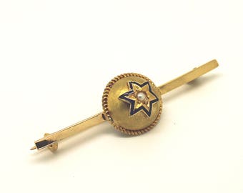 15ct GOLD ANTIQUE Bar Brooch | Victorian | Antique Jewelry | Solid Gold | Victorian Jewellery | Pearl Enamel | Bar Pin Brooch | 15k Gold
