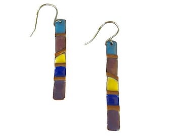 E276 Enamel Earrings - Copper Earrings - Multicolor Earrings- Handmade Earrings - Blue Earrings- Purple Earrings -Lilac Earrings