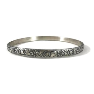 B130 Blume Muster Sterling Silber Armreif - Silber Armband - Silber Armreif