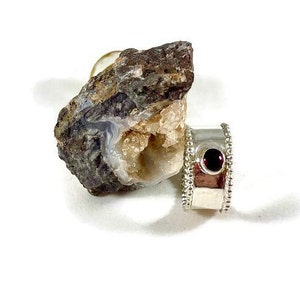 R128 Silver and Garnet Ring image 1