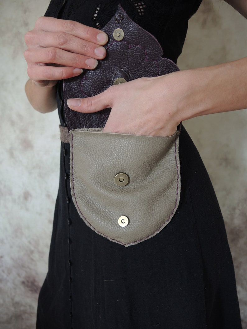 GreyPurple Makramee Boho Leather Festival Hippie Gypsi MTO Amethyst Mandala Hip Bag Belt Bag