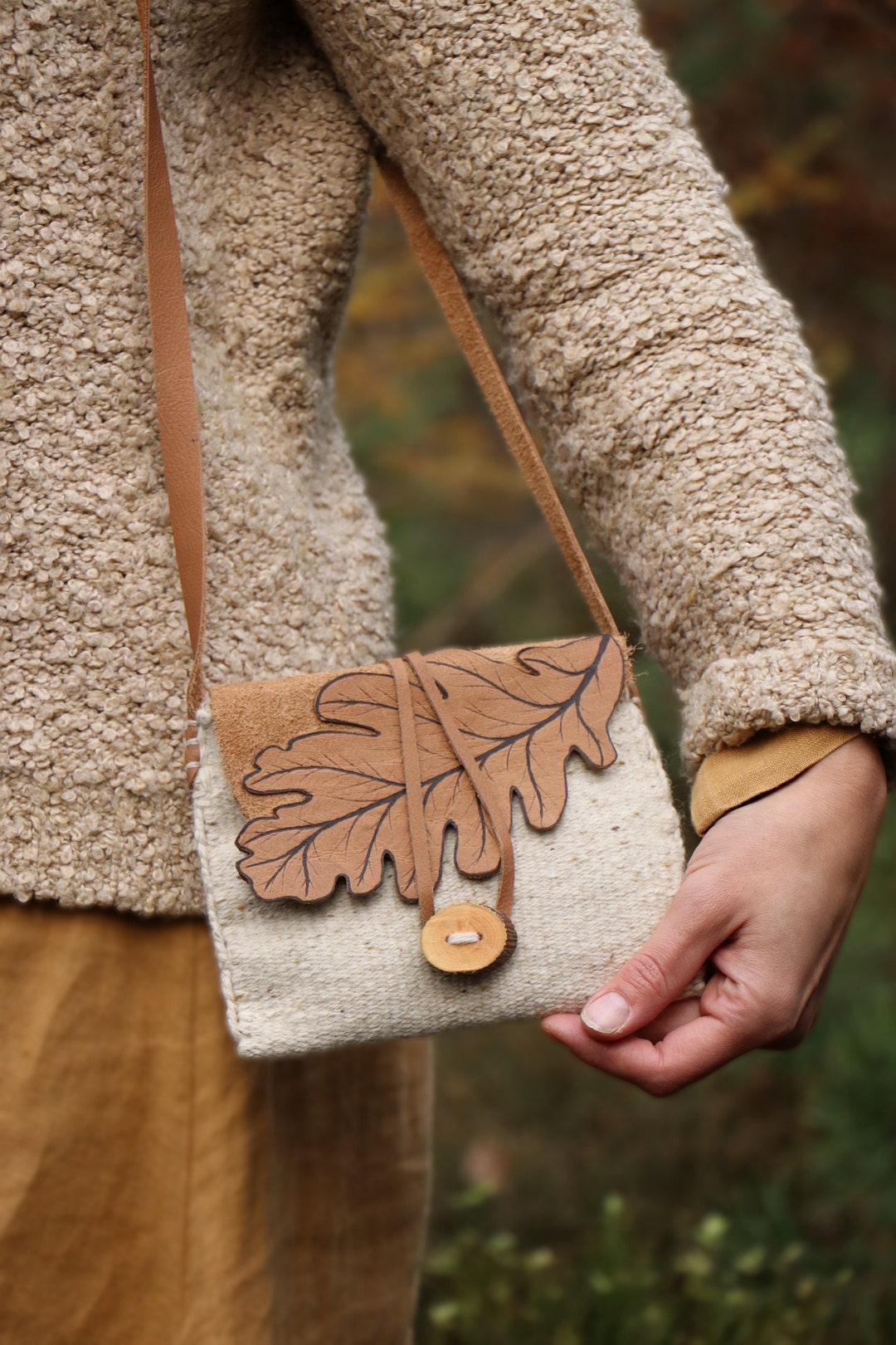 OAK Handwoven Bag With Wooden Button Etsy