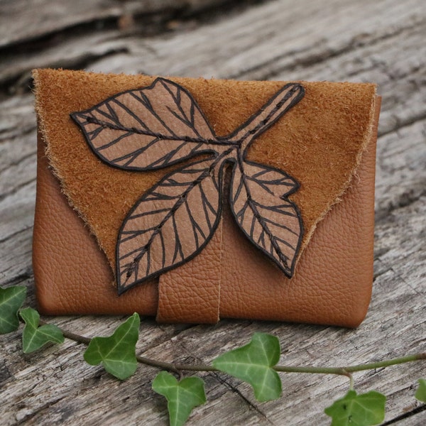 Goutweed wallet, genuine leather pouch, woodland, elves, mediaval