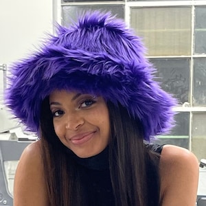 Vibrant Purple Faux Fur Bucket Hat / Floppy Hat / Festival Hat / Fuzzy Fur Hat / Fake Fur Hat / Rave Hat /  Shag Hat