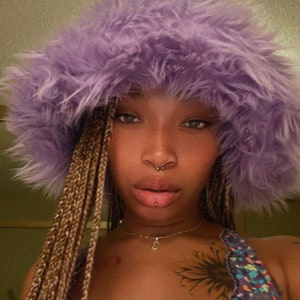 Lavender Faux Fur Bucket Hat / Floppy Hat / Festival Hat / Fuzzy Fur Hat /  Fake Fur Hat / Rave Hat / Handemade hat