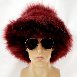 Burgundy Faux Fur Bucket Hat / Floppy Hat / Festival Hat / Fuzzy Fur hat / Handmade Hat  / Custom Made Fur Hat