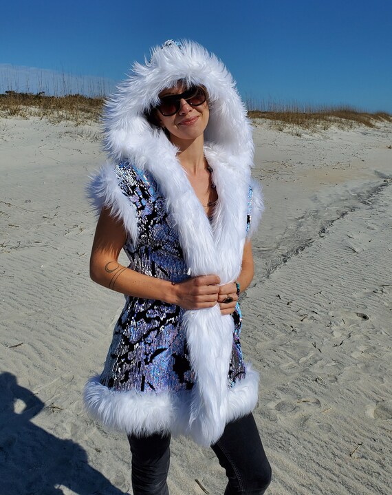 Faux Fur /& Brocade Reversible Vest
