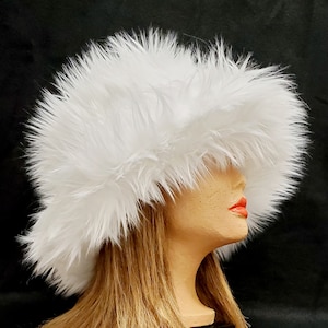 Fabulous Pure White Faux Fur Bucket Hat / Shag Hat / Festival Hat /  Floppy Hat / Rave hat /  / Long Pile Fur Hat