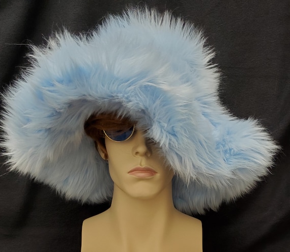 Custom OVERSIZED Light Blue Faux Fur Festival Hat / Fuzzy 