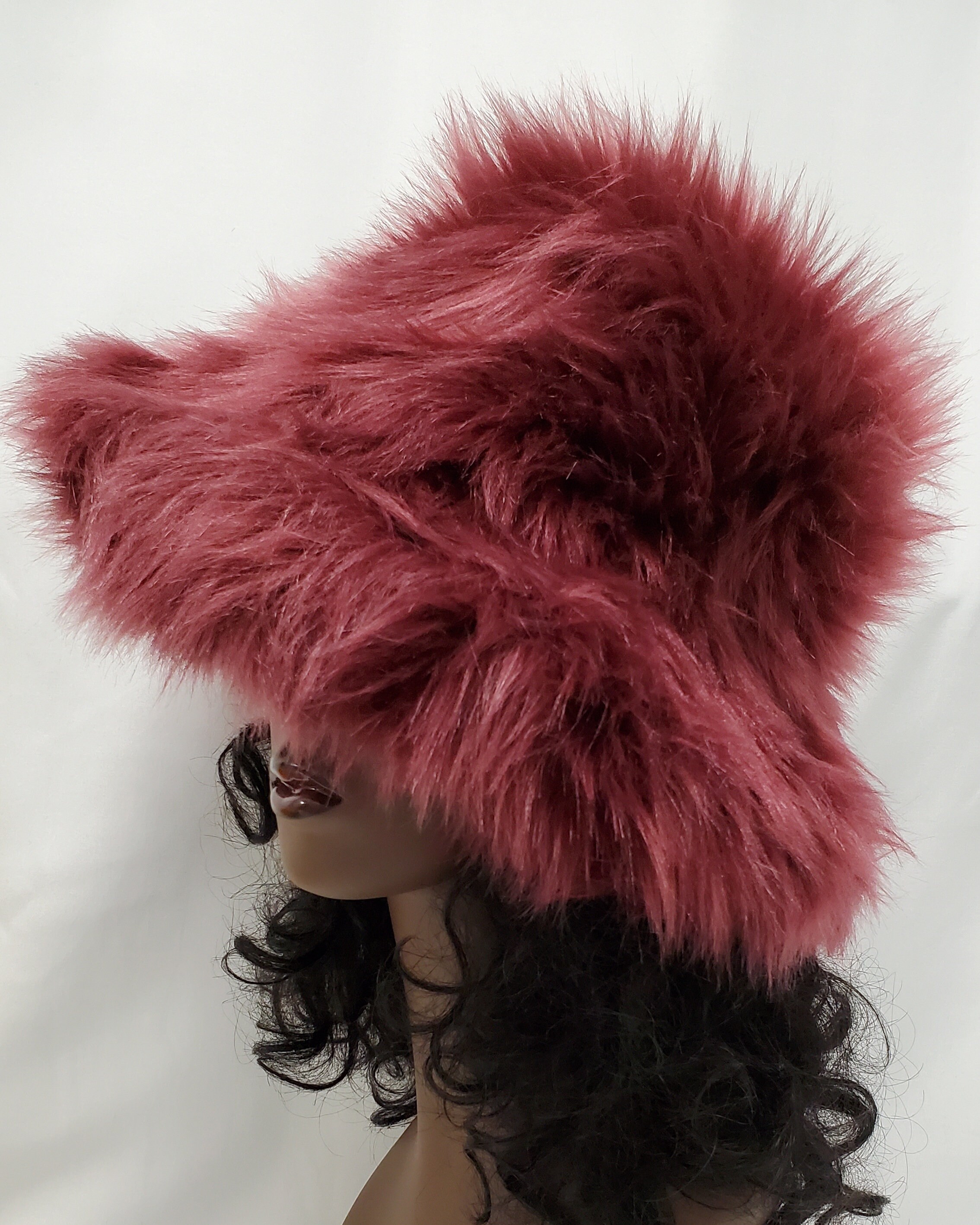 Burgundy Faux Fur Bucket Hat / Floppy Hat / Festival Hat  display picture 1