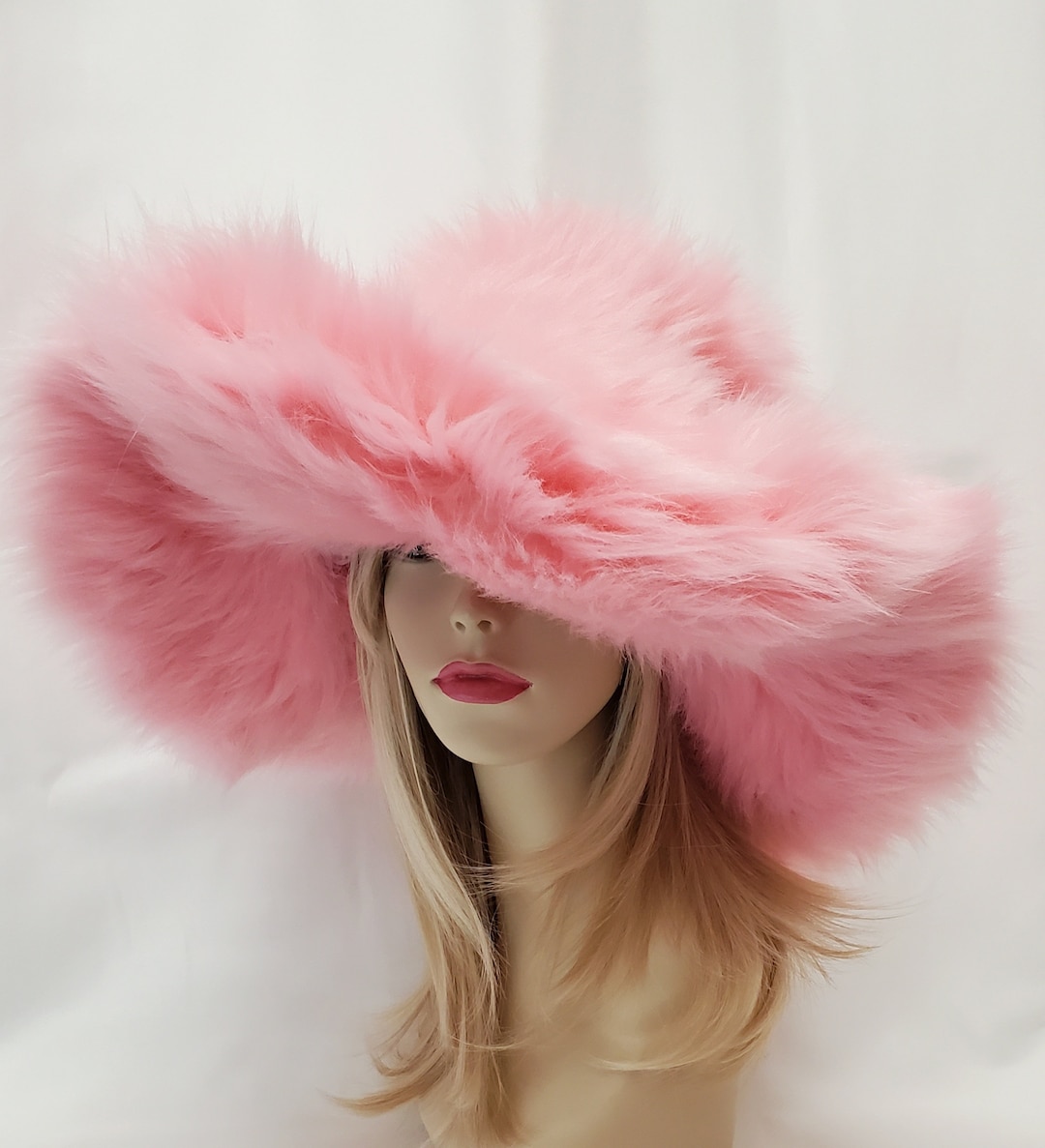 Custom Oversized PAMELA Pastel Pink Faux Fur Hat / Floppy Hat ...