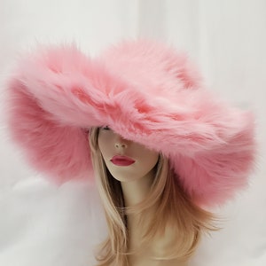 Custom Oversized PAMELA Pastel Pink Faux Fur Hat / Floppy Hat / Festival Hat / Fuzzy Fur Hat / Fake Fur Hat / Rave Hat /  Shag Hat